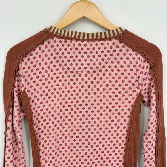 NWT Free People Instant Classic Long Sleeve Patchwork Tee, Sz XS, Button Up Boho - Picture 8 of 12